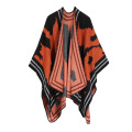 Plus Size Autumn Winter Women's Printed Fashionable Retro Style Vintage Pattern Poncho Open front Cape Cardigan Wrap Shawl